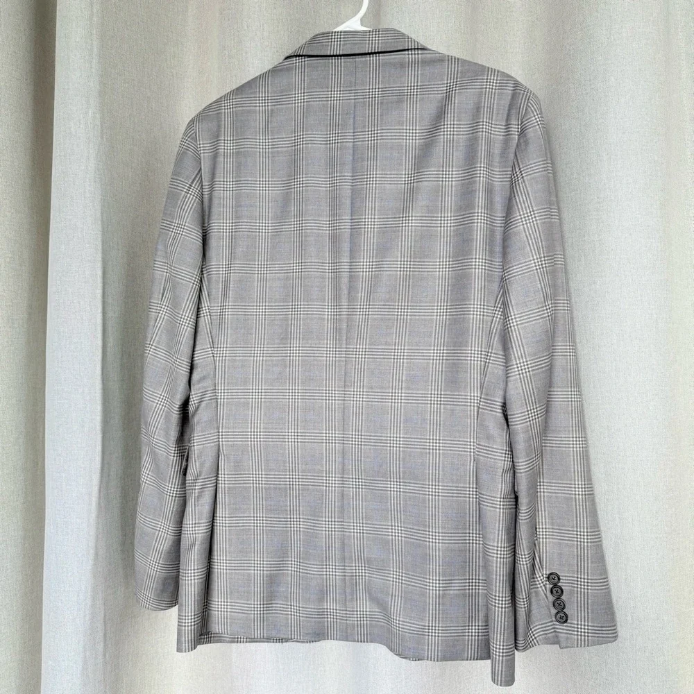 Brooks Brothers 1818 Reda Wool Plaid Gray Blue Long Sleeve Blazer 40R